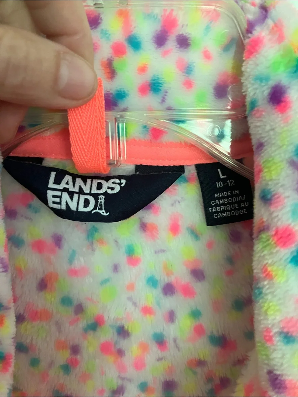 Lands' End Girls' Multicolor Speckled Fleece Vest with Neon Coral Trim